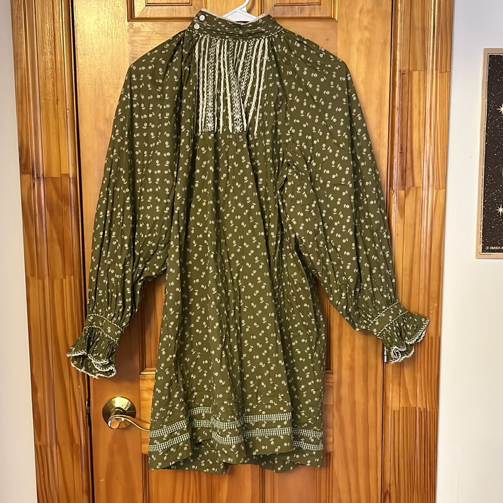 Doen beatrice mini dress green embroidery medium